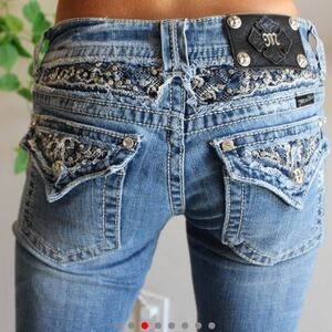 Miss Me Blue Skinny Jeans with Rhinestone Embellishments